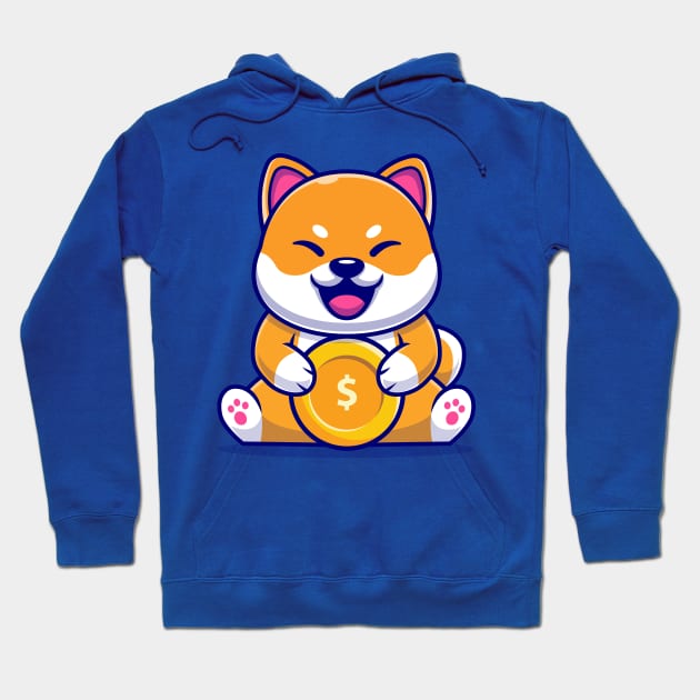 Cute Shiba Inu Dog With Gold Coin Cartoon Hoodie by Catalyst Labs